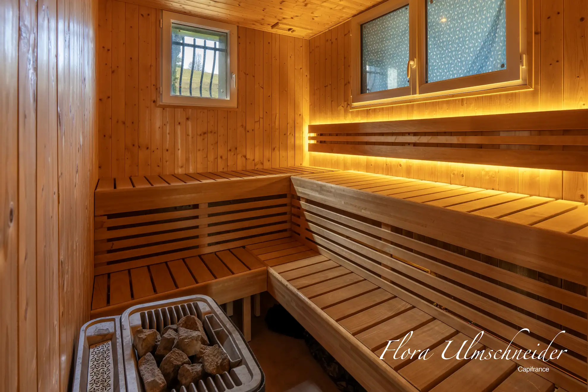 Photo immobilière extérieur - Terrasse et jardin avec vue lac du Bourget et Mont Blanc - Aelis Vision
